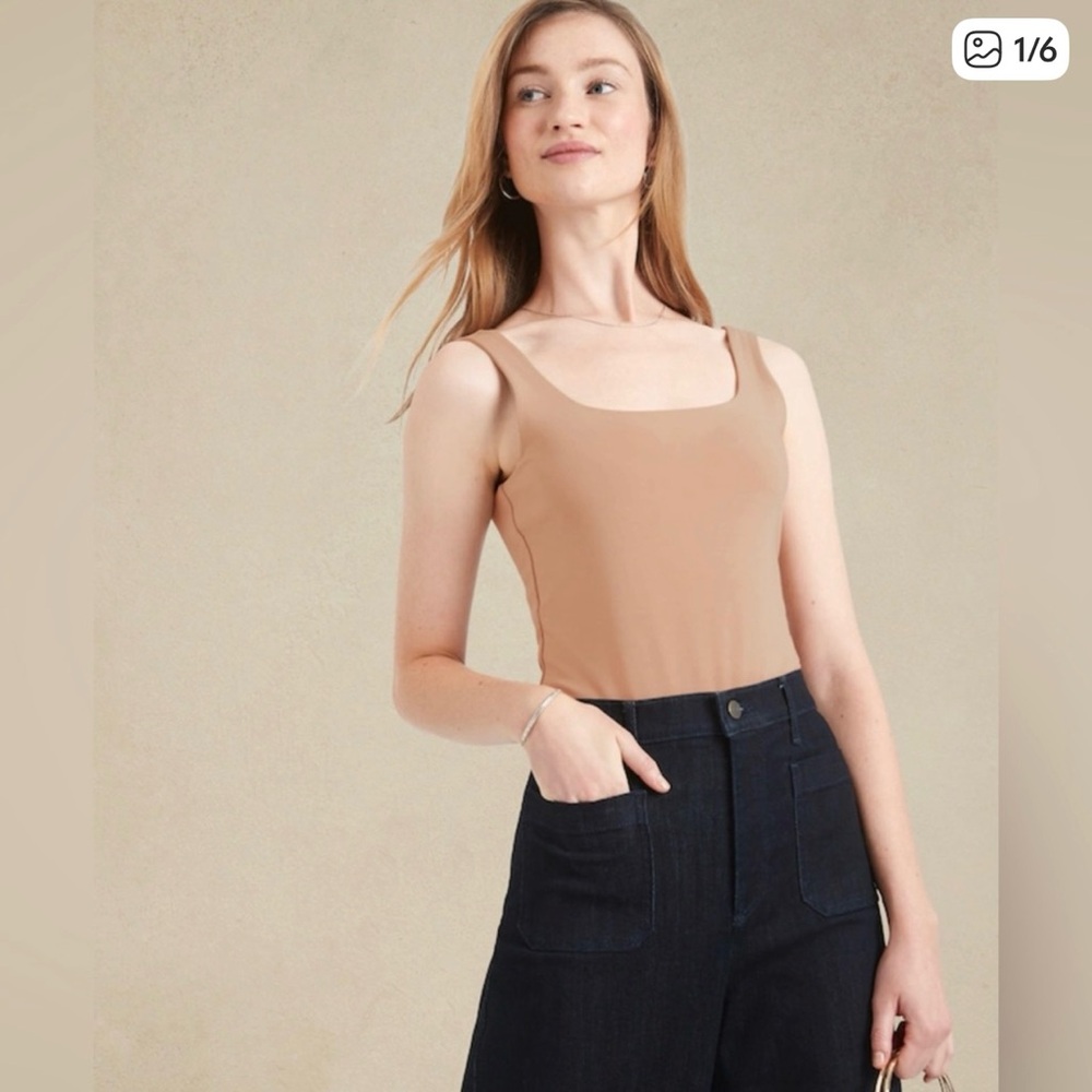 Banana Republic Neutral Square Neck Thong Bodysuit